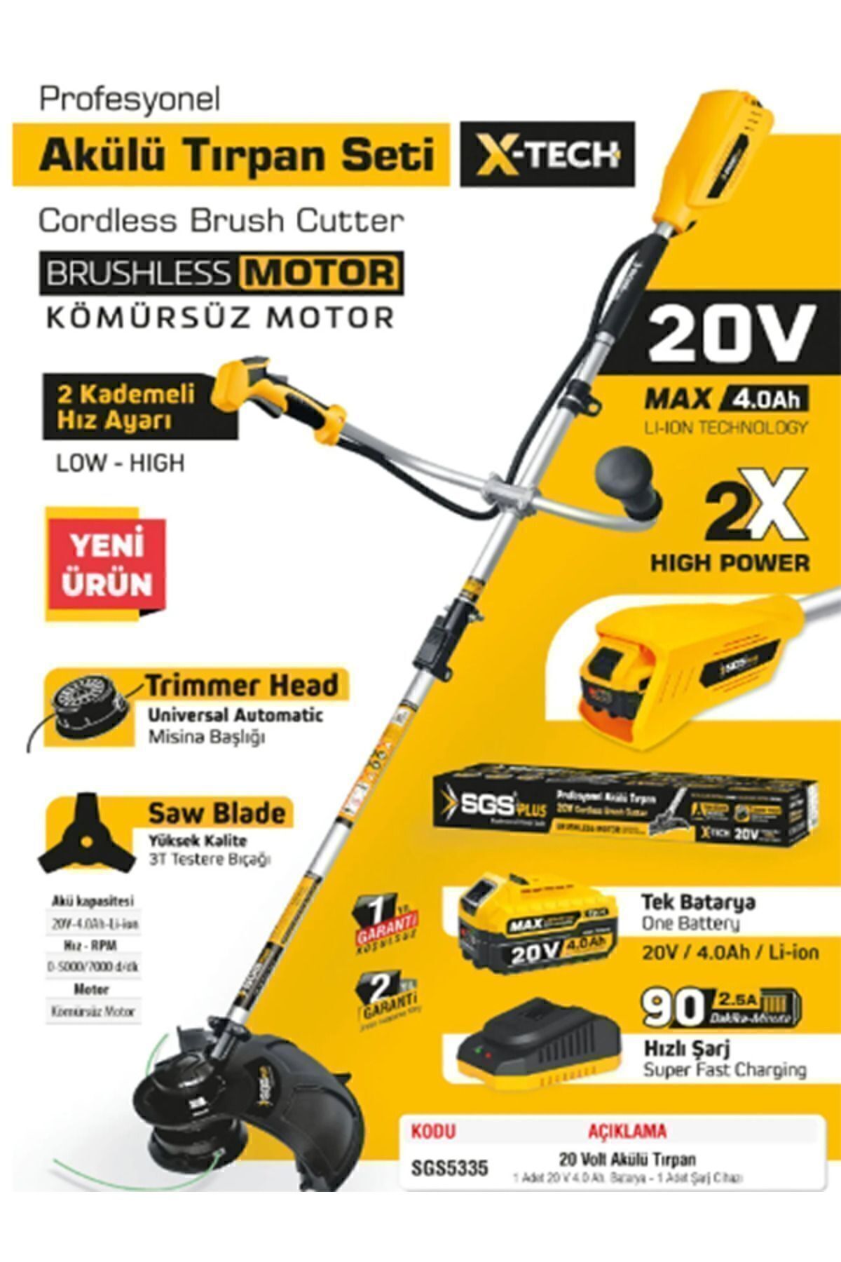 Tırpan Seti 20 Volt 4.0Ah 90Dk Hızlı Şarj / 2 Kademeli Hız Ayarı