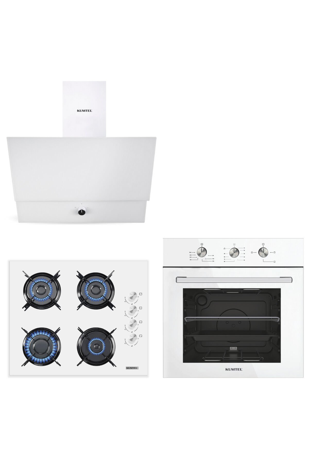 Dizayn Beyaz Cam Ankastre Set DA6-830+B66-S2+KO-40TAHDF