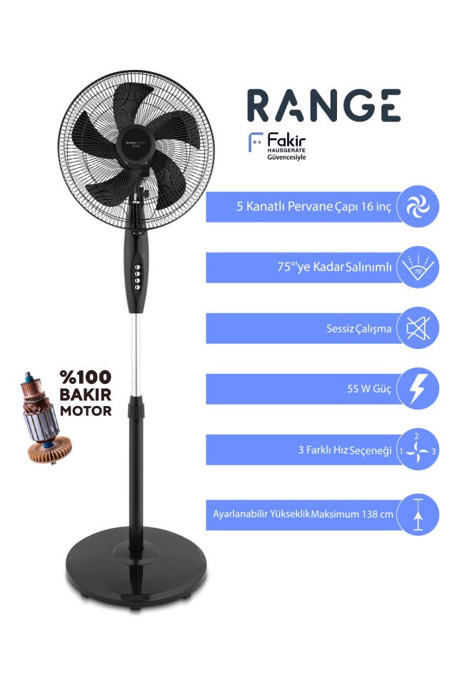 Vantilatör 3 Farklı Hız Ayarı, 5 Kanatlı Pervane, Ayarlanabilir Yükseklik, 55W - SF 1655 BEYAZ