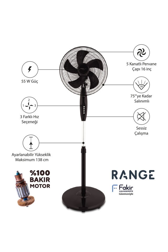 Vantilatör 3 Farklı Hız Ayarı, 5 Kanatlı Pervane, Ayarlanabilir Yükseklik, 55W - SF 1655 BEYAZ