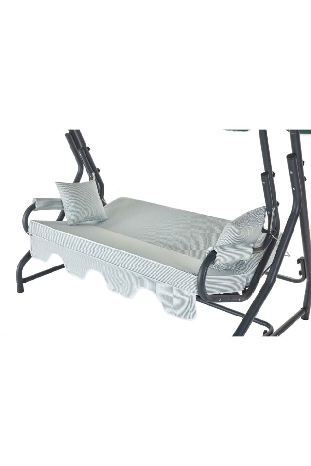 Olea 3 Kişilik Bahçe Balkon Teras Salıncağı - Minder: Yeşil Çizgili Tente: Yeşil