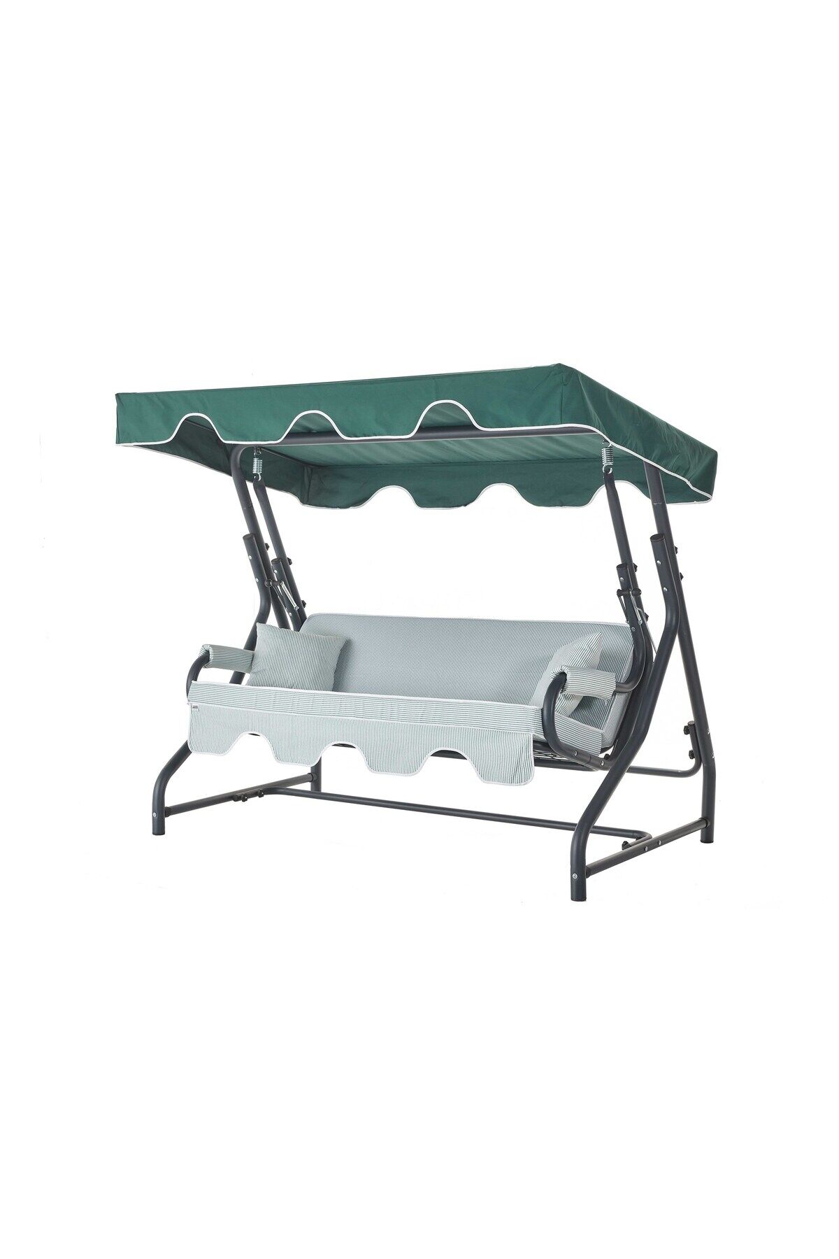 Olea 3 Kişilik Bahçe Balkon Teras Salıncağı - Minder: Yeşil Çizgili Tente: Yeşil